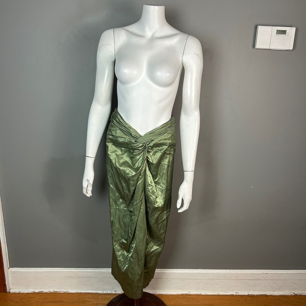 Vince faux wrap metallic skirt size 2 Green Sarong Midi Mermaid Shimmer
